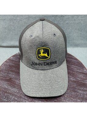 John Deere Gray & Black Logo Cap With Embroidered Tractor Design Comfortable & D